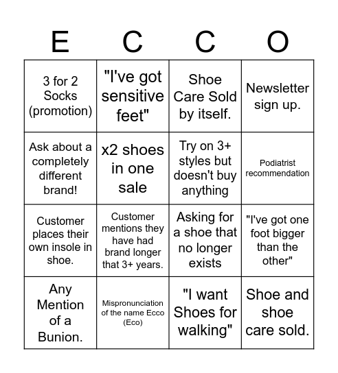 Customer Bingo Card