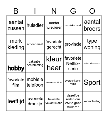 Overeenkomsten, wie heeft dezelfde..... Bingo Card