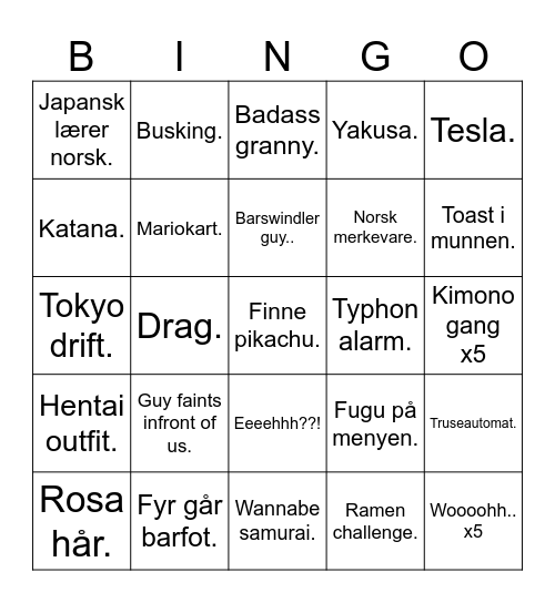 Martins Crazy Nipon Bingo Card