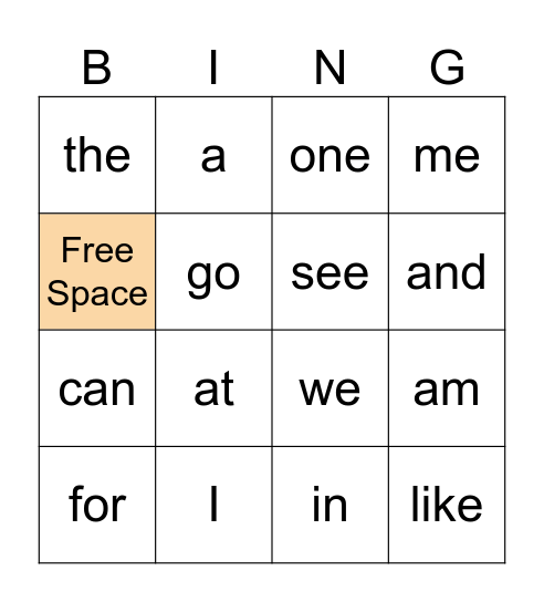 Sight words Bingo Card