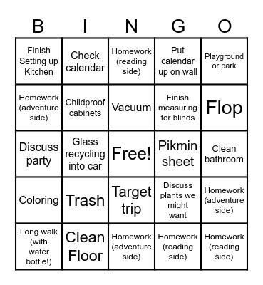 Long Weekend To-do List Bingo Card