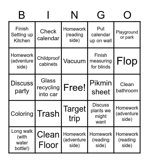 Long Weekend To-do List Bingo Card