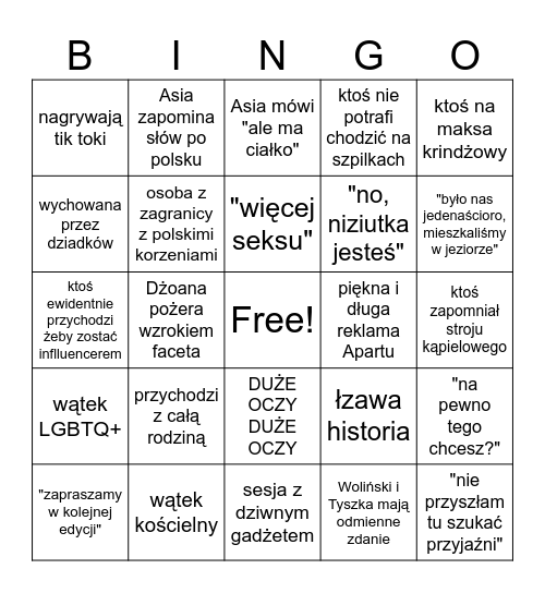 Top Model - castingi Bingo Card