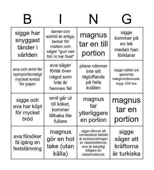 KRÄFT BING Bingo Card
