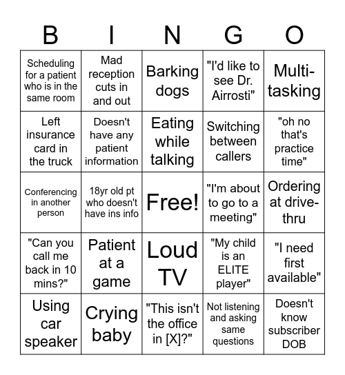 Unofficial PAT Bingo Card