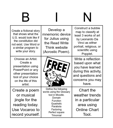 Choice Board Bingo Card