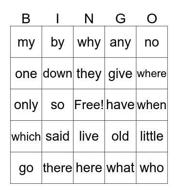 Kindergarten Sight Words (p.3-4) Bingo Card