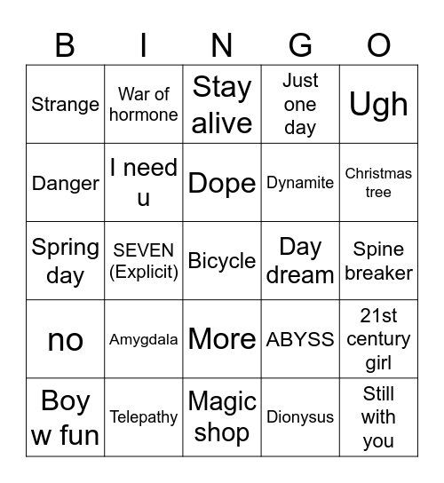 Yoongisgummis Bingo Card