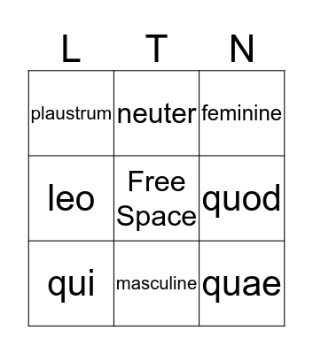 LATIN BINGO Card