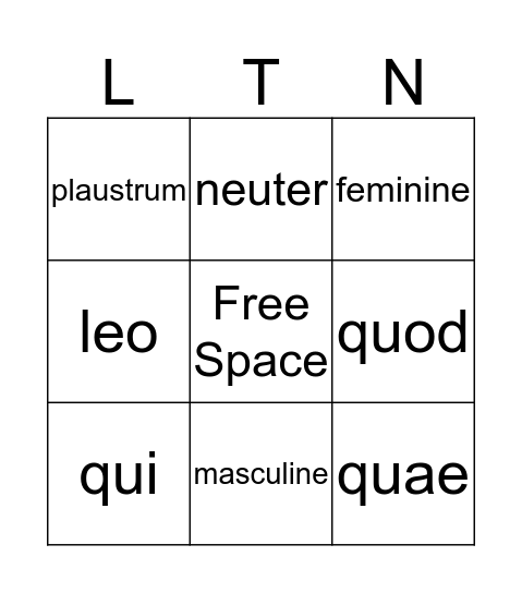 LATIN BINGO Card