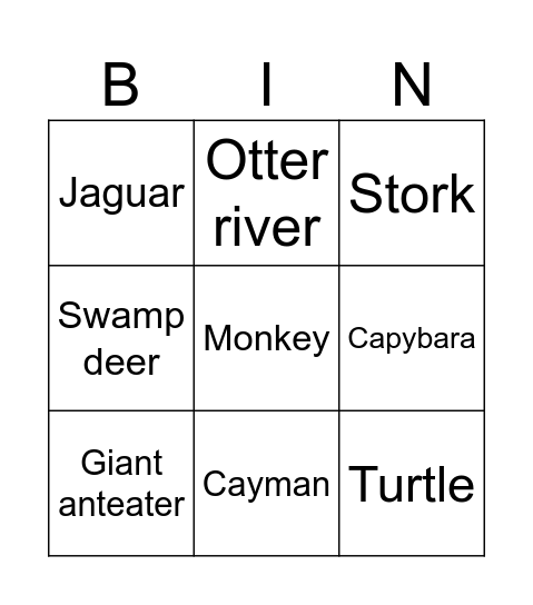 Ibera Wetlands Animals Bingo Card