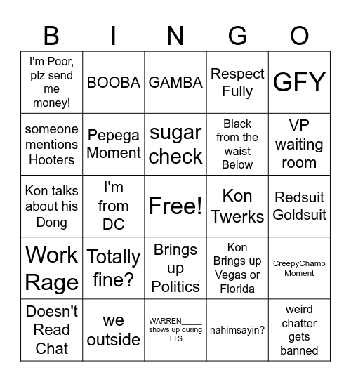 GenghisKon83 IRL Bingo Card