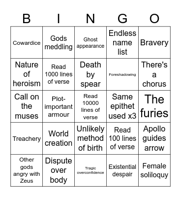 Readings Bingo Card