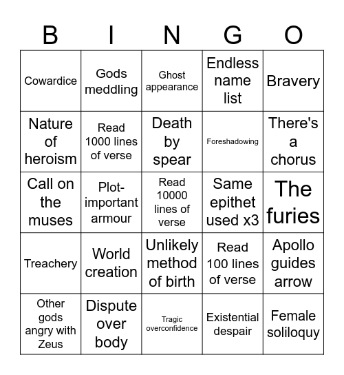 Readings Bingo Card