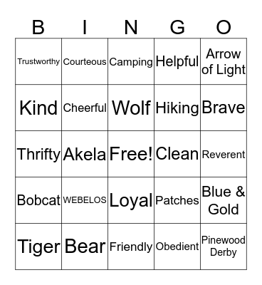Cub Scout Bingo Card