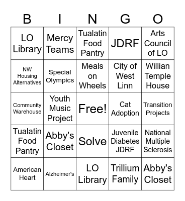 Philanthropy Day Bingo Card