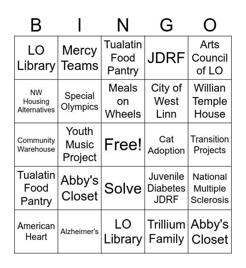 Philanthropy Day Bingo Card