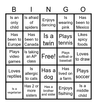 Find Someone Who Bingo Card