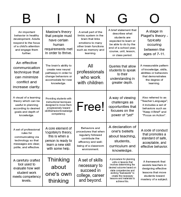 Teacher Prep Review Definitions Bingo Card