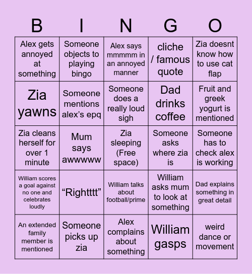Family bingo (bingo with family members) Bingo Card