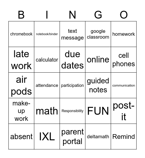 Algebra 2 CP BINGO Card