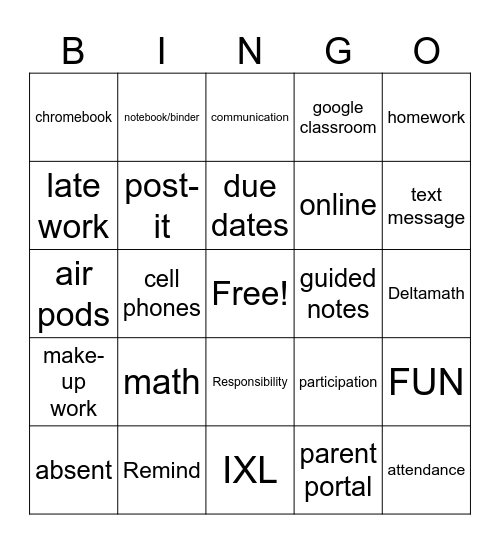 Algebra 2 BINGO Card