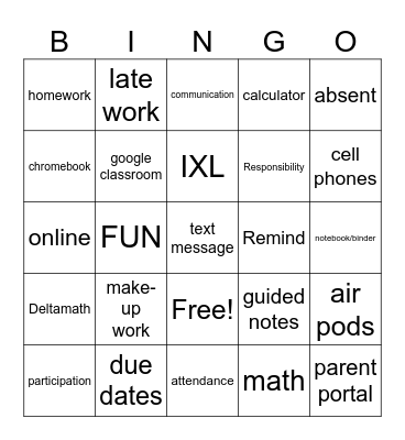 Algebra 2 BINGO Card