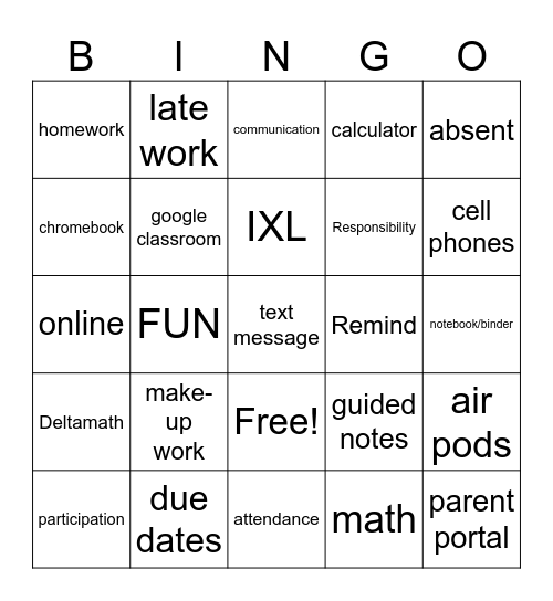 Algebra 2 BINGO Card