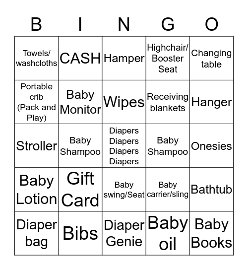 Mclean Baby Shower  Bingo Card