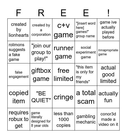 roblox ugc limited bingo Card