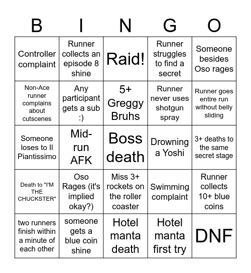 Races Wild Viewer Bingo Card