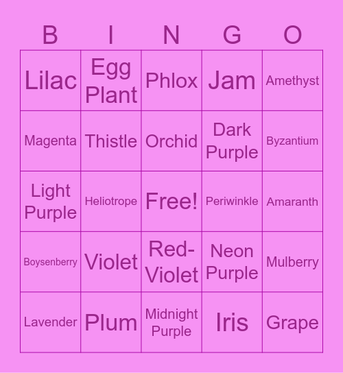 PURPLE BINGO! Bingo Card