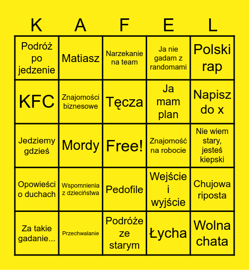 Kafel Bingo Card