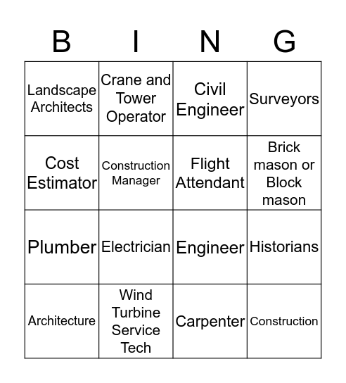 Unit 4 - Architecture and Construction Bingo Card