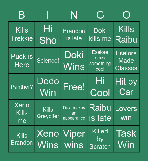 Spite Bingo Card