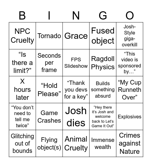 Let’s Game It Out Bingo Card