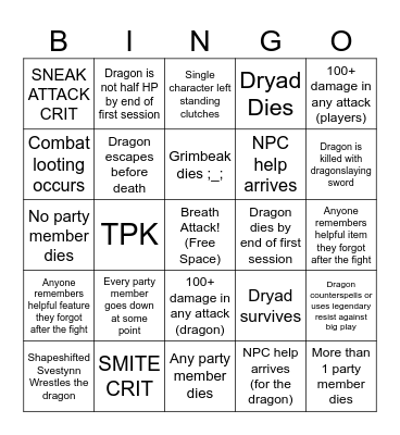 Dragon Bingo Card