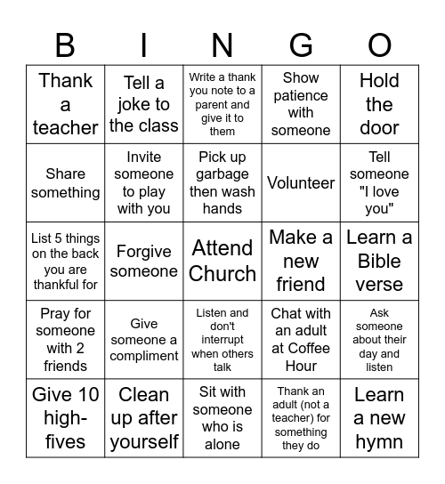 MFAA Bingo Card