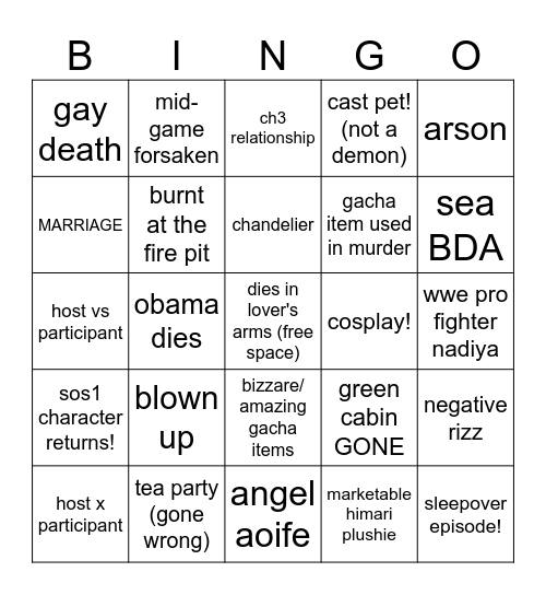 SOS2 ELECTRIC BOOGALOO Bingo Card