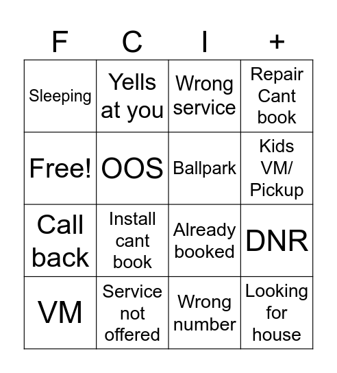 Call Bingo Card