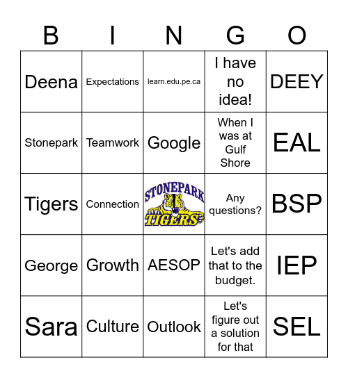 Stonepark Orientation Meeting Bingo Card