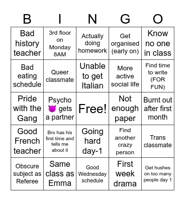 Back to stress (and school) Bingo Card