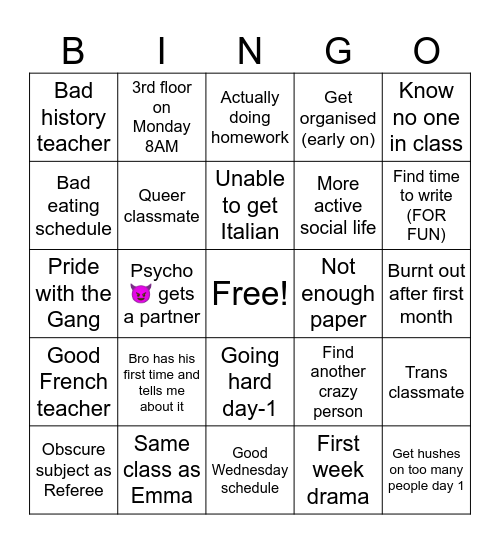 Back to stress (and school) Bingo Card