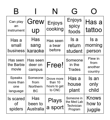 Get to Know you Bingo Card