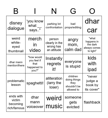 Dhar Mann Bingo Card