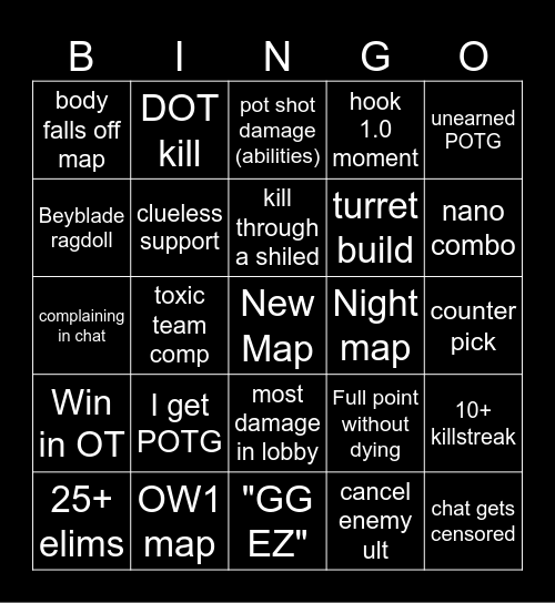 Overwatch 2 Bingo Card