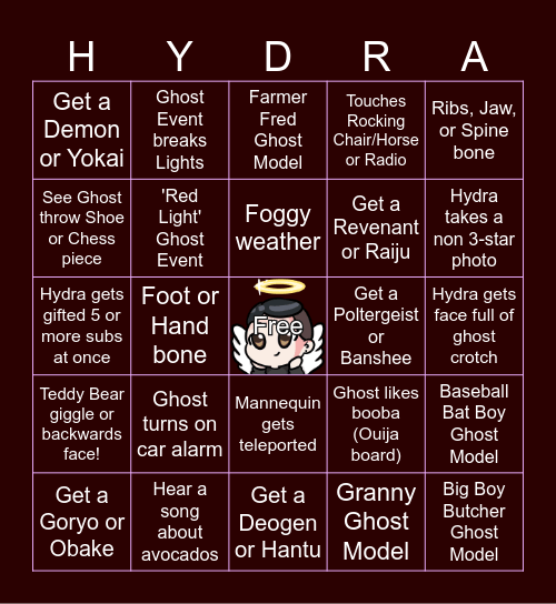 Hydrasung Phasmo Bingo Card