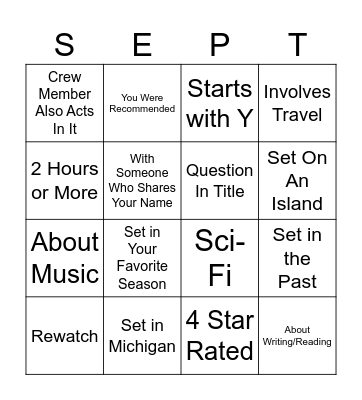 SEPTEMBER Bingo Card