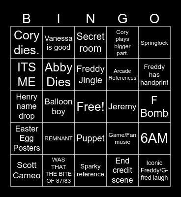 FNAF MOVIE Bingo Card