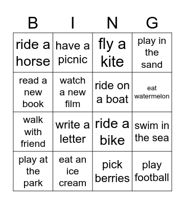 Summer Bingo Card